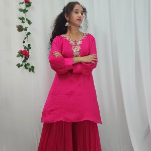 Alternative view of Celestia Bloom – Luxe Chinon Silk Co-Ord Set with Hand Embroidery & Stone Neckline