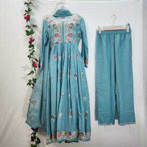 Alternative view of Mahishka – Turquoise Bloom Anarkali Suit