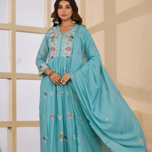 Pushkala – Midnight Elegance mull cotton Anarkali suits