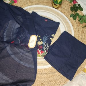 Alternative view of Aakriti – Navy Blue Mul Cotton Thread-Embroidered Salwar Suit