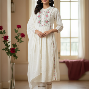 Manohari Ivory Grace 3-Piece Kurti Set