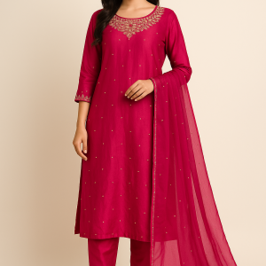 Raashi – Magenta Chinon Silk Salwar Suit